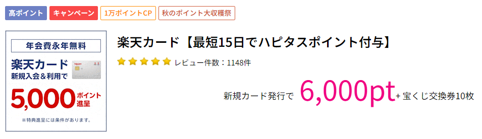 ハピタス経由で楽天カードが6,000ポイントもらえる