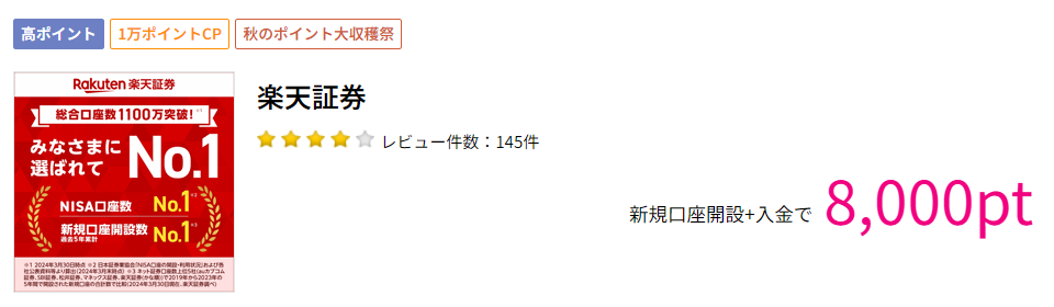 楽天証券はハピタス経由で8,000円分ポイント