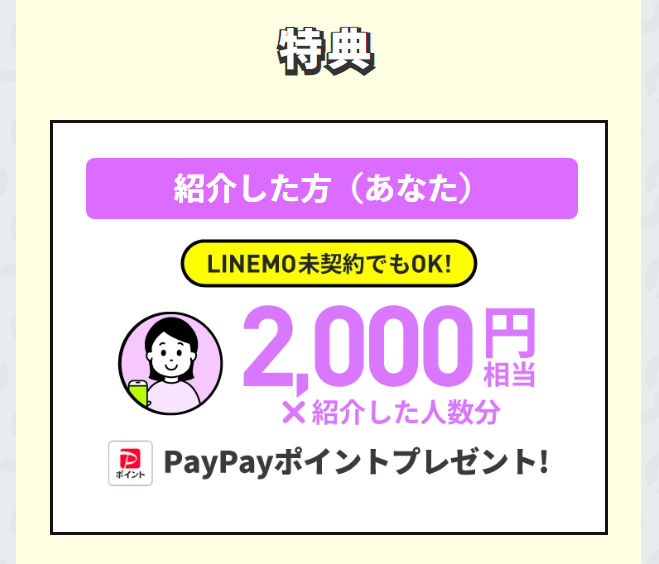 LINEMO紹介者は1回線当たり2,000PayPayポイントプレゼント
