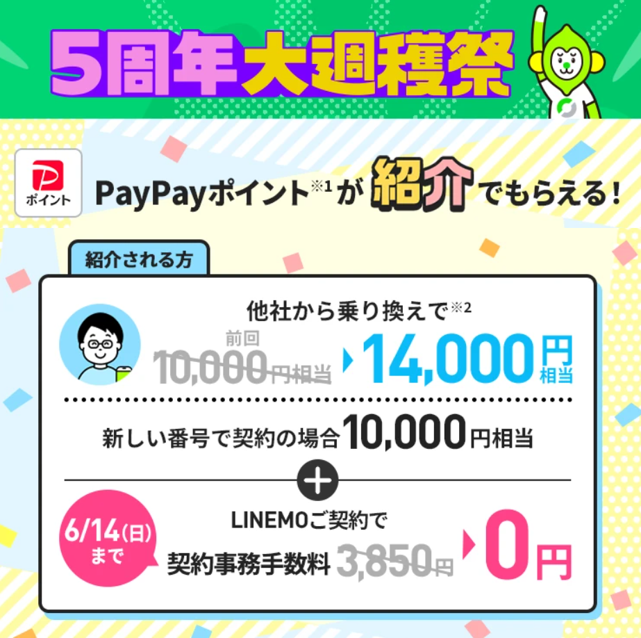LINEMOお友達紹介で最大14,000円相当PayPayもらえる