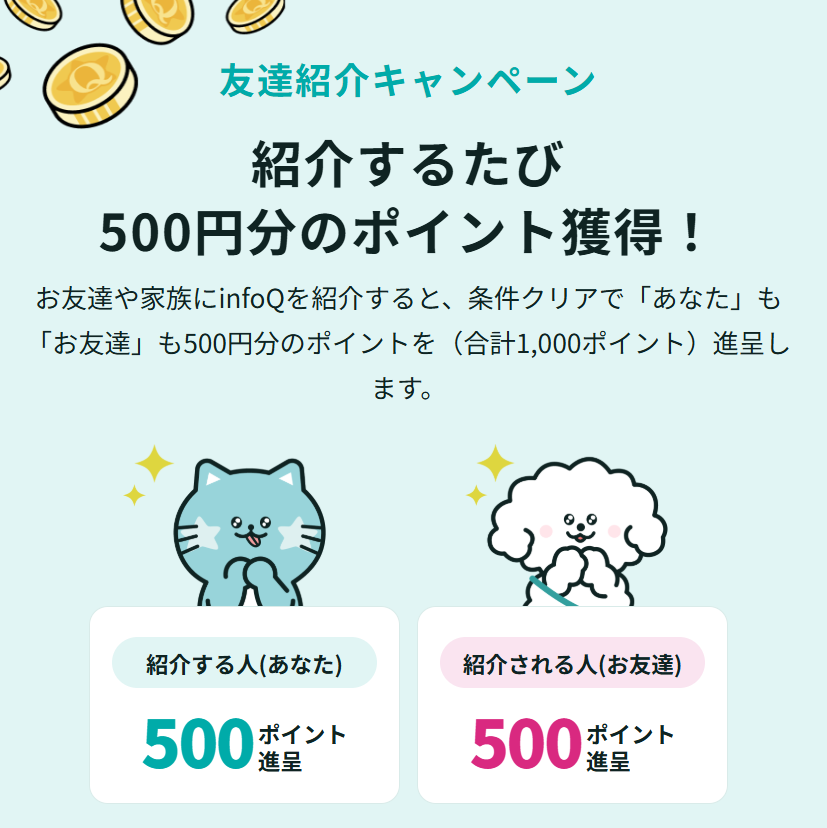 紹介するたび500円分のポイント獲得