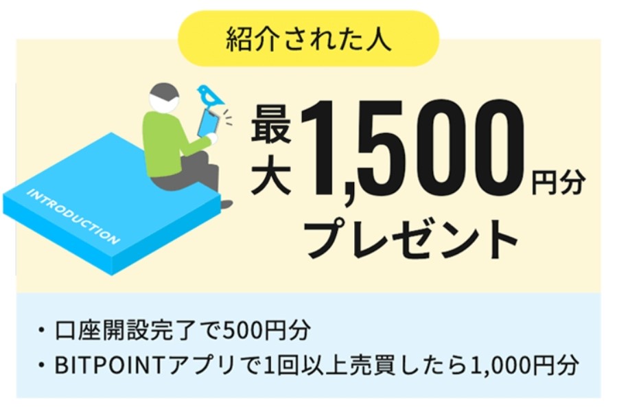 ビットポイント紹介された人の報酬は1,500円分