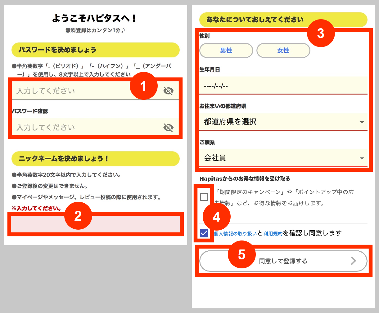 ハピタスへ！個人情報の入力