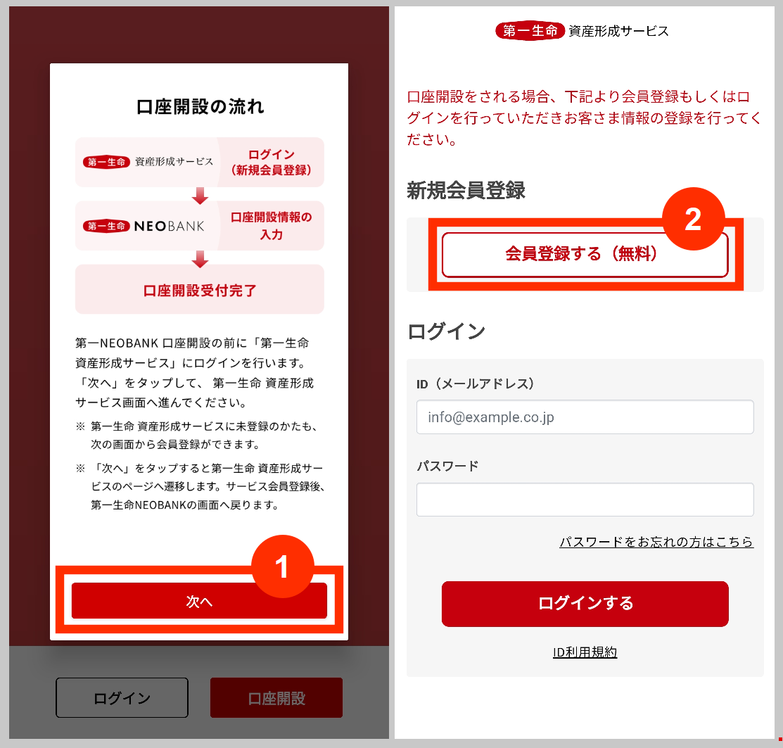 第一生命NEOBANK の口座開設の流れと会員登録