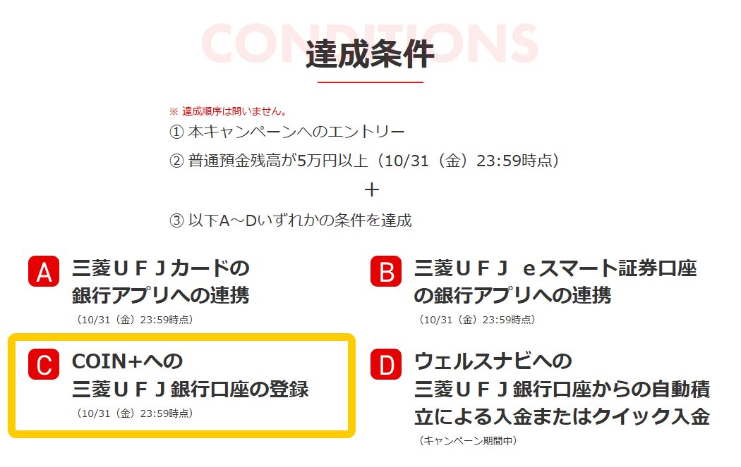 三菱UFJ銀行のキャンペーン条件