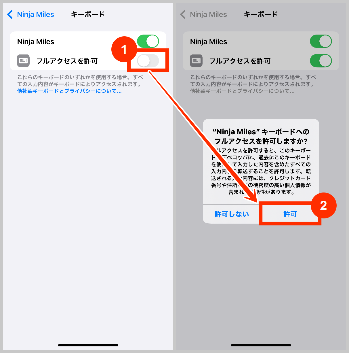 ニンジャマイルズにキーボード古アクセスを許可