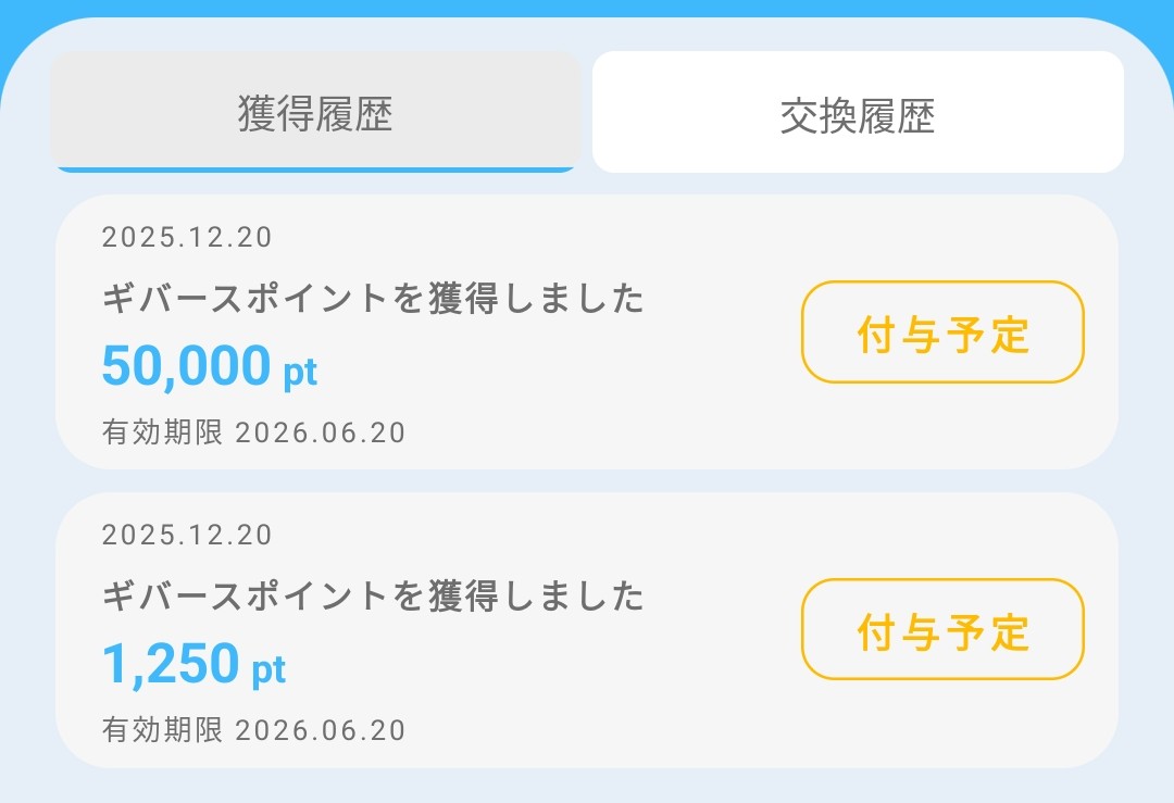 ギバース特典獲得