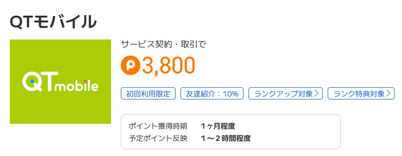 ポイントタウン経由でQTモバイルを始める