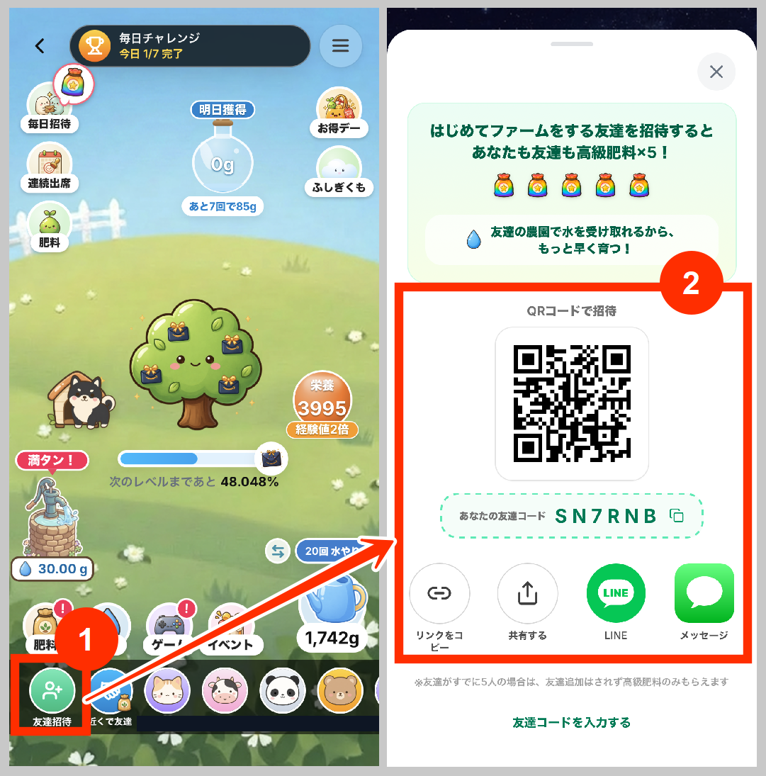 dipsファーム自分の招待コードの場所